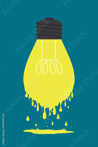 Melting idea bulb. Depreciated ideas. Lack of effectiveness, unproductive, lacking creativity. Melted light bulb. Low energy.