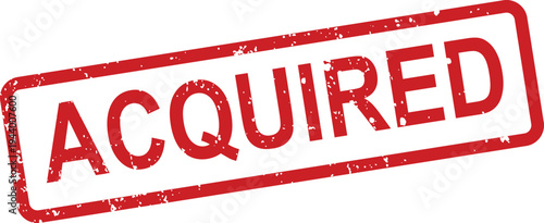 A prominent red grunge rubber stamp displaying the important word Acquired on a clear white surface