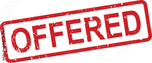 A prominent red grunge rubber stamp displays the word OFFERED, suggesting a proposal, service, or product availability