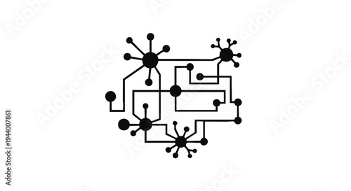 Neuron, neural network, brain cell, connections, black and white vector illustration