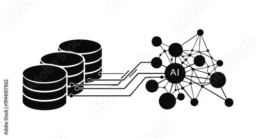 Vector illustration of AI neural network and database connection