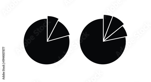 Set of 2 black pie chart icons vector