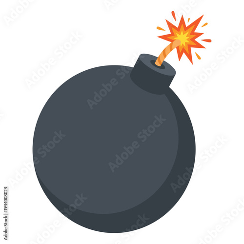Cartoon Bomb Flat Vector Clip Art | Comic Style Explosive Icon | Black Round Bomb with Fuse Illustration