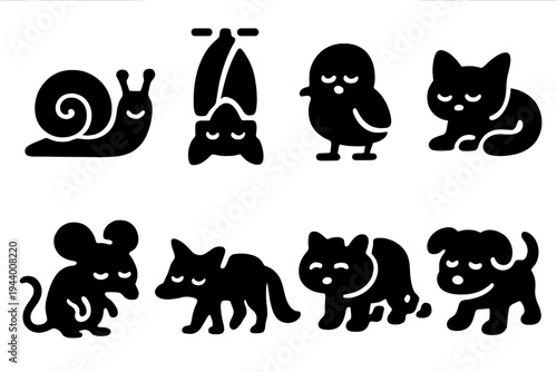 Low-Energy Critters Icons. Funny low-energy critters. Filled icon set of Funny low-energy critters: sluggish