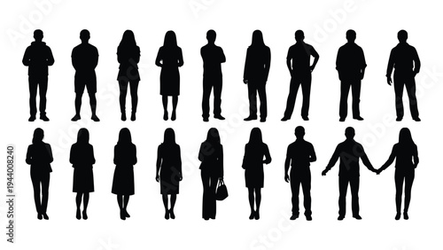 A comprehensive analysis of diverse human silhouettes in various professional and casual attire