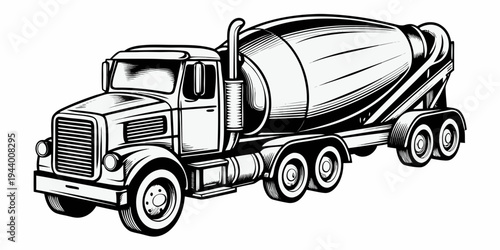 Concrete Mixer Truck Vector - Heavy Duty Construction Vehicle Illustration