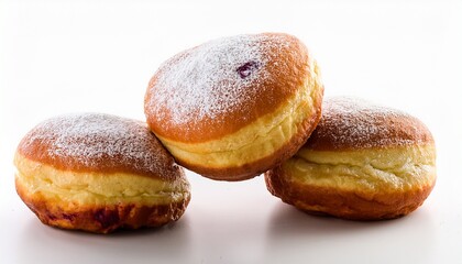 traditional donuts sufganiyah isolated on white background front view hanukkah fresh bakery doughnut polish croatian pastry donut with jam chocolate vanilla toppings hanukkah dessert