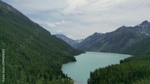 Summer view of Kucherlinskoye lake with its turquoise waters, Natural Park Belukha, the Altai Republic, Russia
