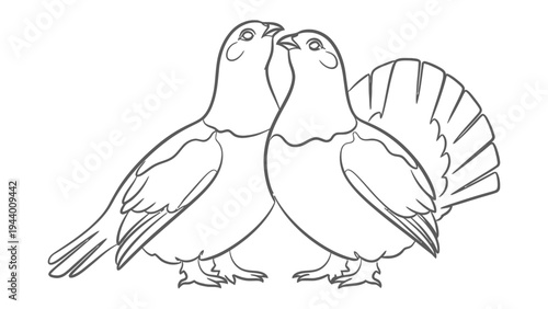 Doves in Love: The intricate design of two doves facing each other in love illustration. Represents the harmony of affection in minimalist art form.