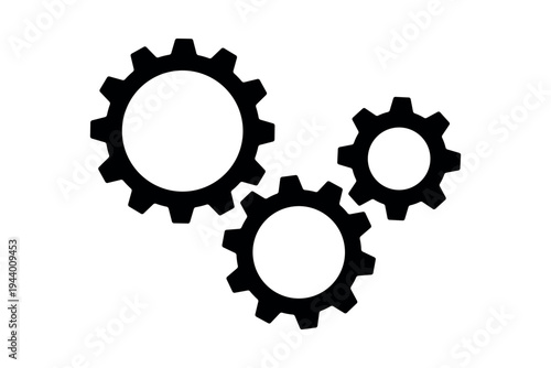 Composition of three gears cogwheels black fill. Vector