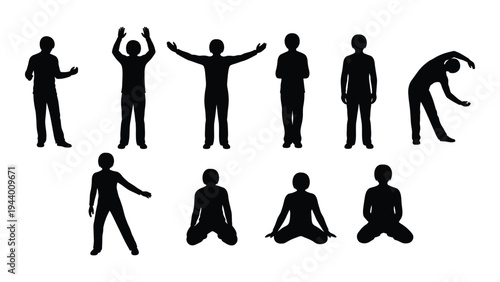 A collection of diverse human silhouettes in various poses and emotions