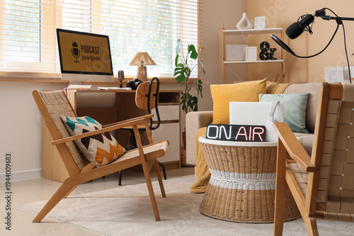Interior of podcaster's stu...