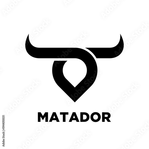 Matador bull head logo design with abstract horns and powerful brand symbol