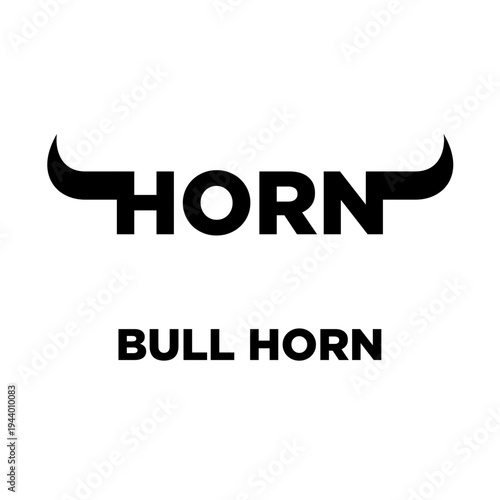 Bull Horn Logo Design with Stylized "HORN" Typography Wordmark