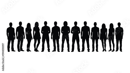 A group of diverse people standing together in a line, showcasing unity and solidarity in a simple yet powerful visual representation of human connection and community