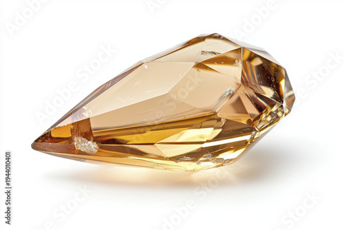 Beautiful crystal stone with golden hue, showcasing intricate facets and polished surface, perfect for decoration