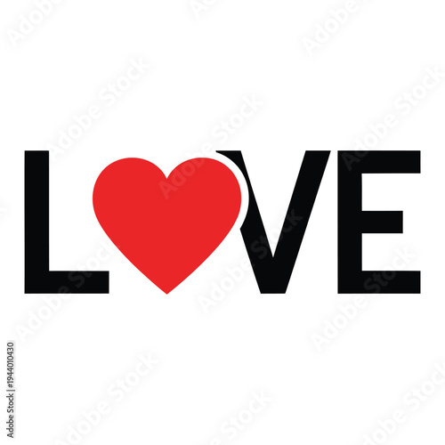 Bold black text spells LOVE with a red heart replacing the letter O.