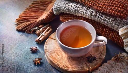 hygge tea and knitted plaid