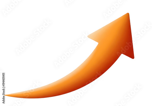 An orange arrow pointing upwards isolated on transparent background