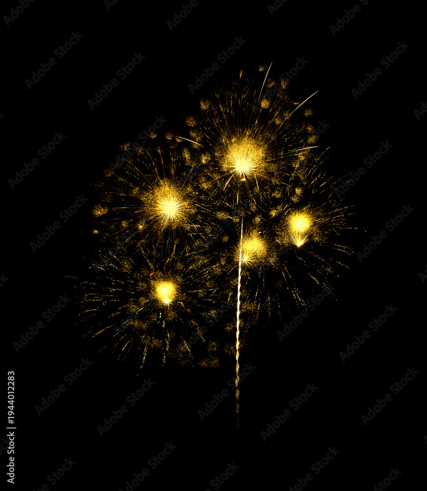 Fototapeta premium Golden firework sparkling on black background for celebration and anniversary