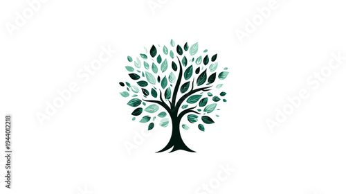 Abstract Green Leaf Tree Icon on White Background - Nature, Growth, Environment, Organic Concept Design Element