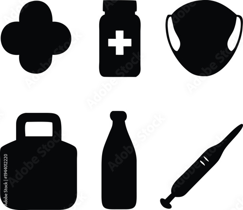 Essential medical and hygiene icons for health and safety vector illustration
