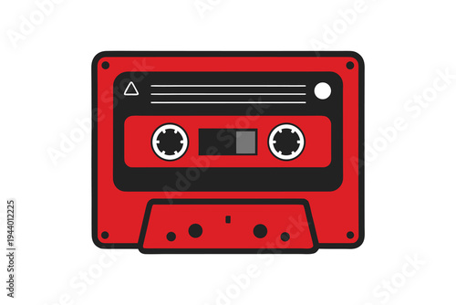 A vibrant red retro cassette tape illustration on a clean white background for music lovers
