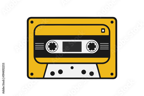 Vintage yellow cassette tape illustration with a bold black outline and retro aesthetic design.