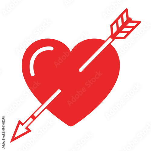 Red heart pierced by an arrow, symbol of love and romance, vector graphic