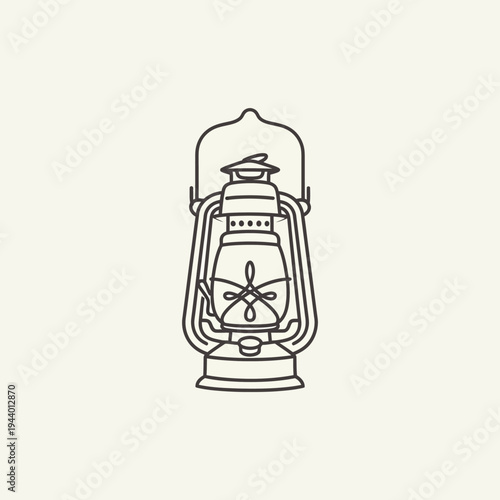 Vintage kerosene lantern icon line art illustration.