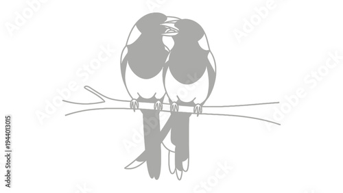 Affectionate Magpies Silhouette: Two magpies, perched upon a slender branch, share an intimate moment against a neutral backdrop.