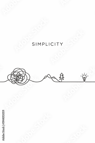 Minimalist concept of simplifying complexity through a single line drawing
