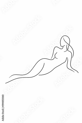 Minimalist line art female silhouette reclining pose