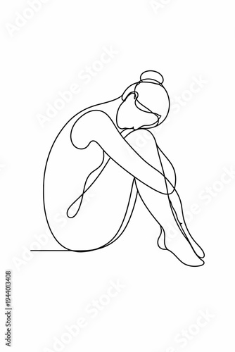 Minimalist line art of pensive female figure in seated pose