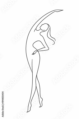 Elegant line art of female ballet dancer stretching gracefully