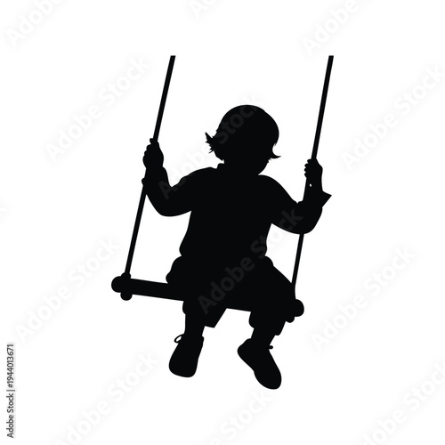 child on swing silhouette vector illustration, Silhouette of a child enjoying a swing ride in a park vector illustration