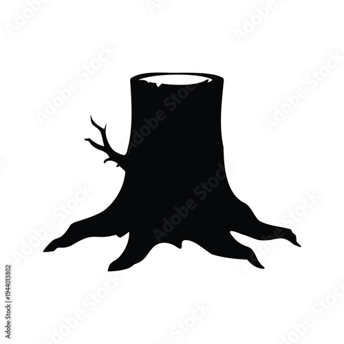 dead branch stump silhouette vector illustration, Silhouette of a tree stump with roots, vector illustration design