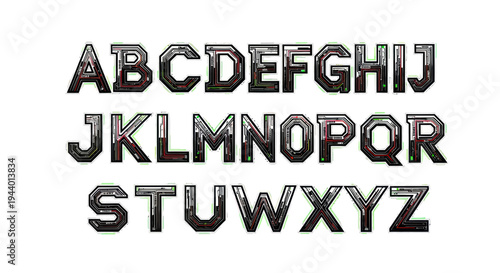 Metallic Alphabet Letters 3D Rendered, Futuristic Font Design