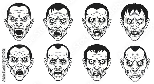 Scary Vampire Faces Collection, Horror Monster Icons, Halloween Characters
