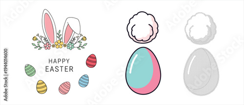 Charming collection of festive Easter holiday elements including bunny ears and colorful eggs for celebration