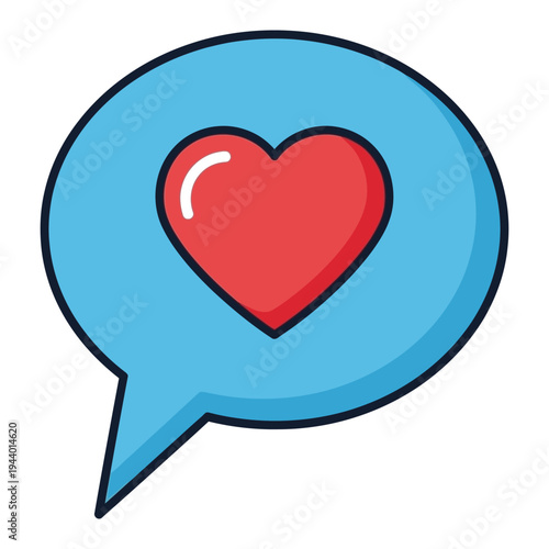 Speech bubble with red heart icon, symbolizing love message, communication, and affection