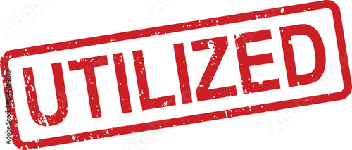 A red grunge effect rubber stamp clearly displays the significant word UTILIZED on a plain white backdrop