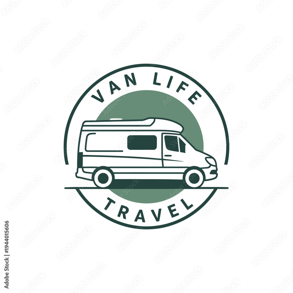 Fototapeta premium Van Life Travel Logo with Camper Van Illustration.