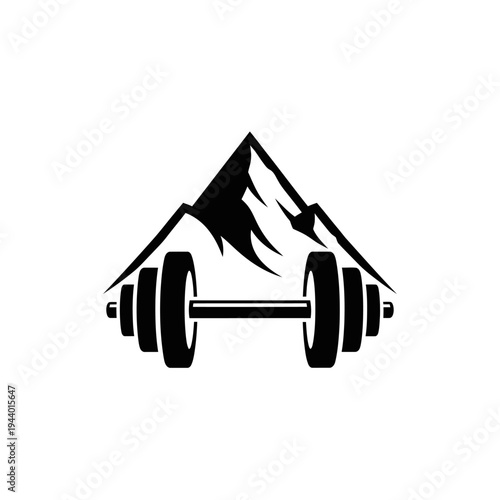Dumbbell and Mountain Peak Silhouette for Fitness and Strength.