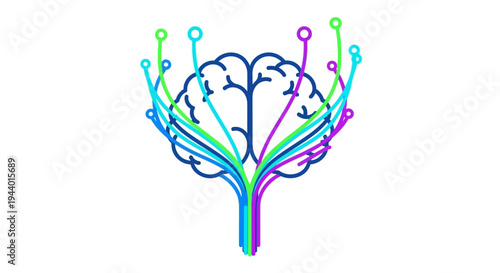 Brain with flowing data lines vector illustration