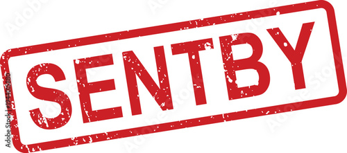 A red grunge rubber stamp displays the word SENTBY on a clear white surface