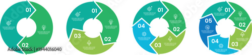 Cycle diagram for business presentation. Diagram infographic circle arrows set. Set of vector infographic circle templates. Steps business data visualization timeline process infographic template. 