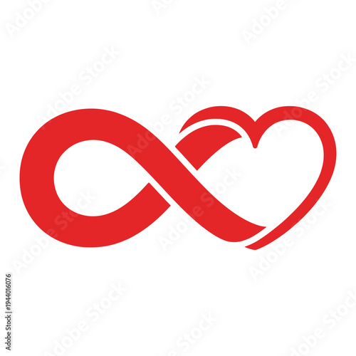 Infinity symbol intertwined with a red heart, representing eternal love, everlasting connection, and endless romance.