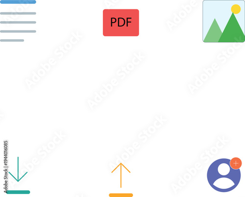 Set of 4 colorful file and upload icons vector