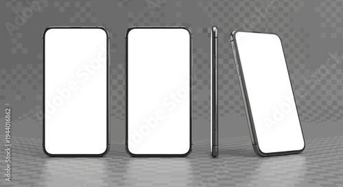 mobile devices with blank screens on a gray background